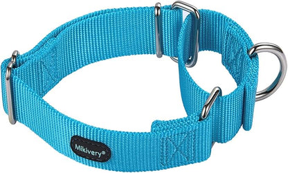 Mikivery Martingale Dog Collar Nylon Adjustable and Safety Training Colourful Comfortable Metal Buckle Pet Collars for Small Medium and Large Dogs(Ice Blue,L)