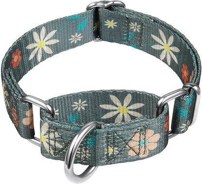 Puppy Dog Collar Floral Print Martingale Collar - No Pull Pet Collar, Heavy Duty Adjustable Dog Collar, Extra Small, Neck 8 Inch -11 Inch, Elegant Flowers (Warm Grey)