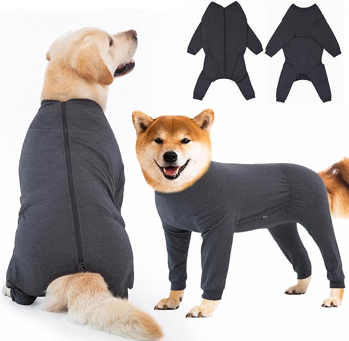 Yeapeeto Dog Onesie Surgery Recovery Suit for Large Medium Bodysuit Dogs Pajamas PJS Full Body for Shedding, Prevent Licking, Wound Protection, Cone Alternative(2XL,Dark Grey)