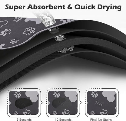 Voanos Dog Cat Food Mat,Rapid AbsorbentPet Feeding Mat, Bone Shaped Dog Placemat Water Bowl Mat with Rubber Backing,No Stains Dog Cat Food Mats Indoor, Pet Accessories Supplies 17""×29"" Dark Grey