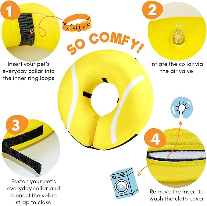 BENCMATE Inflatable Dog Cone Collar Alternative, Soft Dog Cone for Small Medium Large Dogs and Cats, Neck Recovery ECollar Donut Collar After Surgery (Large, Tennis)