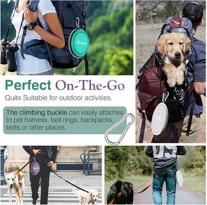 Pawaboo Collapsible Dog Bowls 2 Pack, Silicone Feeding Watering Bowls with Lids & Carabiners for Dogs Cats, Portable Water Feeder Food Bowl for Walking Traveling Home Use, 1000ml, Violet+Turquoise