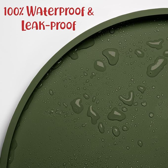 DogBuddy Dog Food Mat - Waterproof Dog Bowl Mat, Silicone Pet Mat for Food and Water Bowls, Nonslip Pet Feeding Mat with Edges, Dogs Food Mats for Floors, Puppy Supplies (XS, Khaki Green)