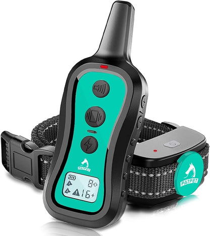 PATPET Dog Shock Collar with Remote Control - 3 Training Modes(Beep,Vibration,Shock) Shock Collar for Dogs, 1000Ft IP67 Waterproof Adjustable Dog Training Collar for Small Medium Large Dogs(Teal)