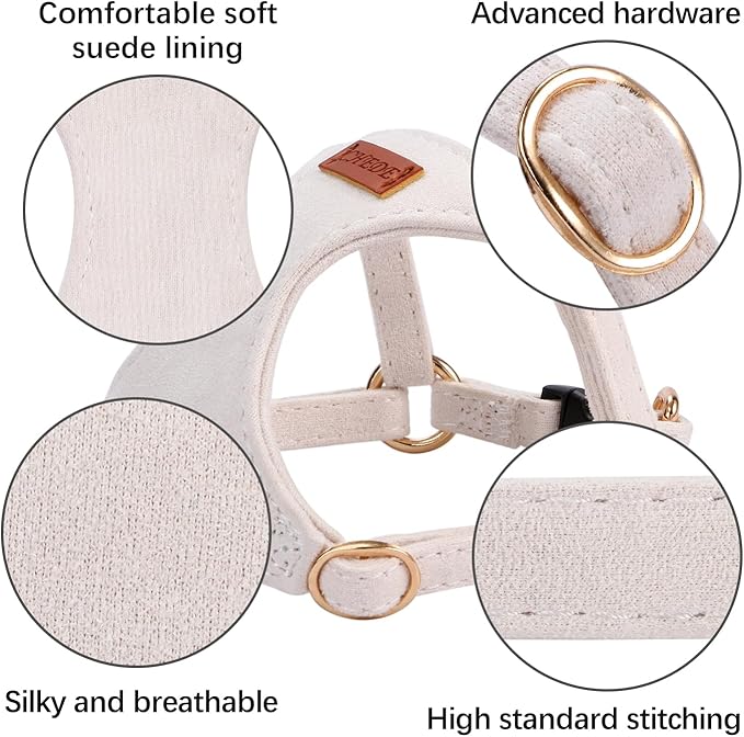 No Pull Dog Harness- Lightweight, Soft, Adjustable Small Harness Collar and Leash Set, Suitable for Cats Puppy Small and Medium-Sized Dog Outdoor Training and Running (Beige, XS)