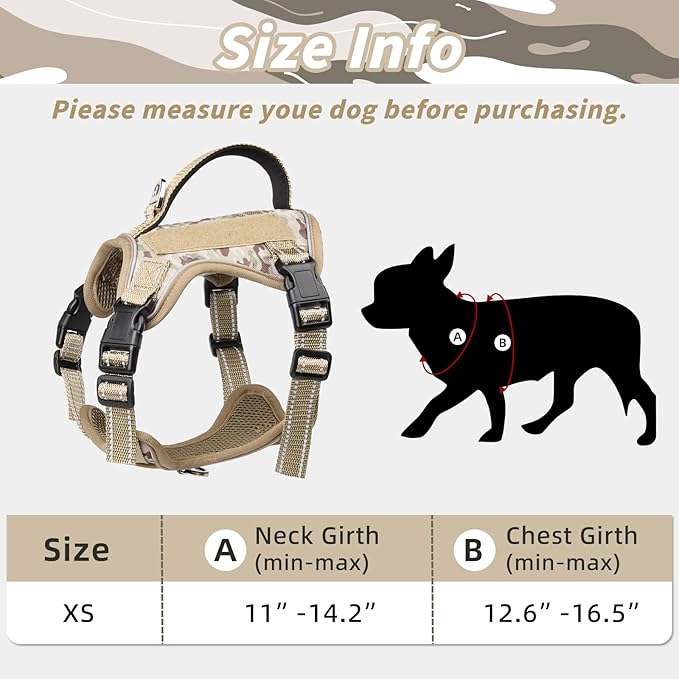Tactical Dog Harness for Small Dog - Reflective Puppy Pet Vest No Pull Military Service Dog Vest with Vertical Handle XS Dog Harness for Outdoor Training