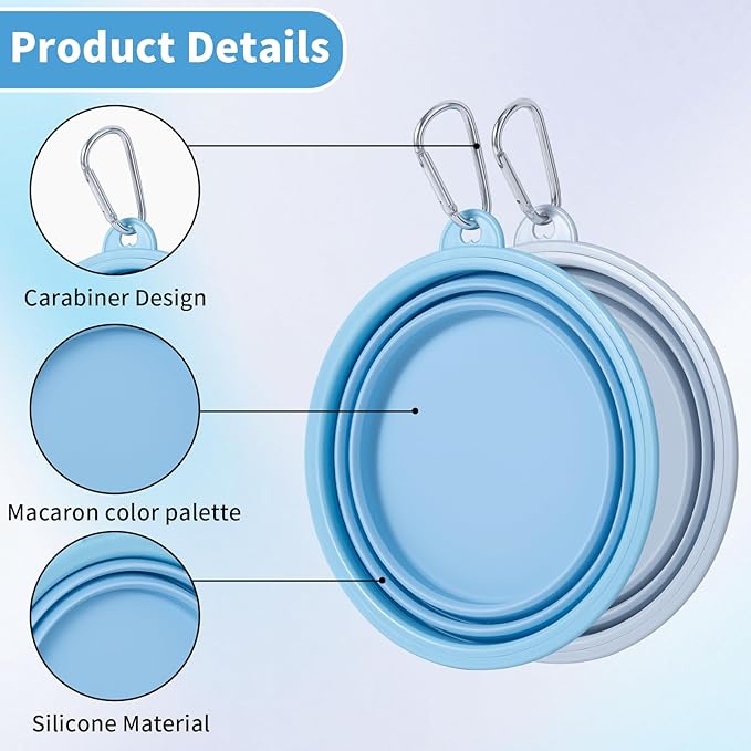 SLSON Collapsible Dog Bowl, 2Pack Macaron Color Pet Travel Bowls Silicone Foldable Water Feeder Dish for Small to Large Dogs Cat Walking Hiking Camping (Macaron Blue and Light Grey, Large)