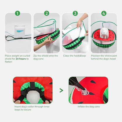 Supet Raised Inflatable Dog Cone After Surgery - Adjustable Recovery Donut Collar with Removable Shield to Stop Licking Wounds & Protect Stitches - Soft Dog Cone Alternative for Dogs (Watermelon,M)