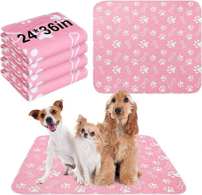 BEAUTYZOO 4 Pack Washable Pee Pads for Dogs, Reusable Puppy Pads for Potty Training, Waterproof Super Absorbent Wee Wee Pads for Dogs Non-Slip, Pet Whelping Mats Playpen Dog Crate Floors, 24IN x 36IN