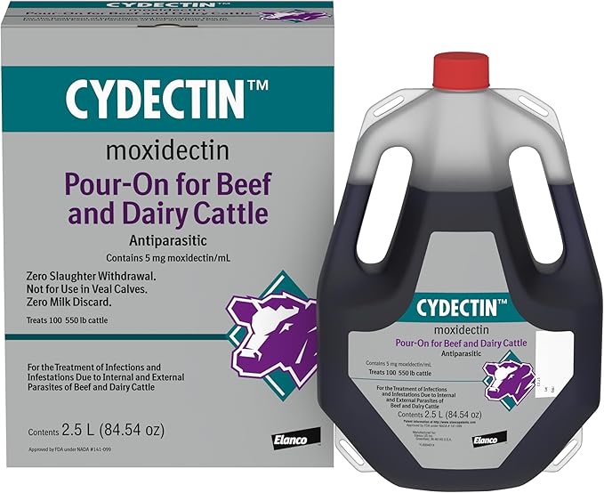 Elanco Cydectin Pour-On Cattle Parasiticide | Treats Worms, Flies, Lice, Grubs, and Mites | 2.5L Dewormer