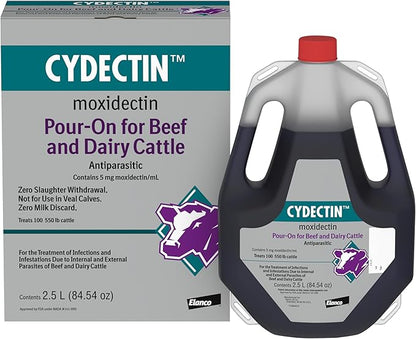Elanco Cydectin Pour-On Cattle Parasiticide | Treats Worms, Flies, Lice, Grubs, and Mites | 2.5L Dewormer