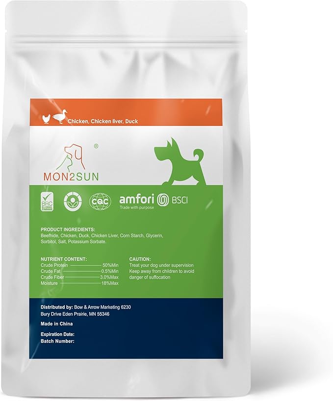 MON2SUN Dog Treats, Triple Flavor 6 Inch Chicken Liver Duck and Chicken Wrapped Rawhide Sticks, Teeth Cleaning Snacks for Medium Dogs, 35.27 oz (20 Count-Pack of 2)