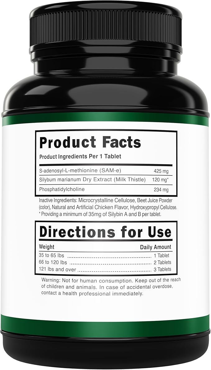 Liver Support Supplement for Large Dogs with Silymarin (Same & Silybin) S-Adenosyl-L-methionine (SAM-e) & Silybum (Milk Thistle) Dog Liver Supplement - 3rd Party Tested, Non GMO - 30 Chewable Tablets