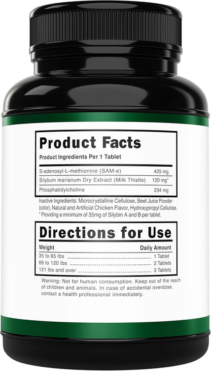 Liver Support Supplement for Large Dogs with Silymarin (Same & Silybin) S-Adenosyl-L-methionine (SAM-e) & Silybum (Milk Thistle) Dog Liver Supplement - 3rd Party Tested, Non GMO - 30 Chewable Tablets