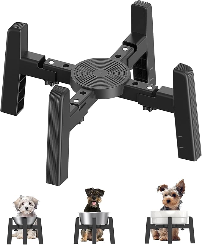 CZPET Dog Bowl Stand with Adjustable Width [Stand Only], Elevated Pet Water & Food Feeder for Medium Dogs, Stable and Anti-Slip Raised Bowl