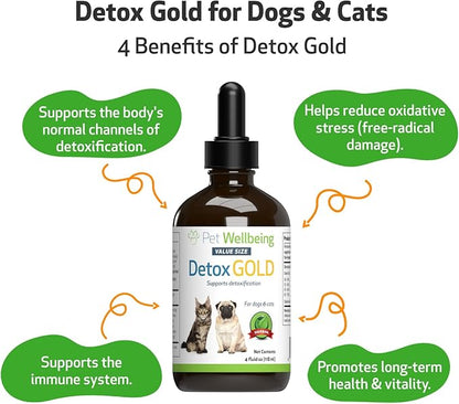 Pet Wellbeing Detox Gold for Dogs & Cats - Gentle Detoxification & Elimination Support, Immune System Care, Nettle, Blessed Thistle - Veterinarian-Formulated Herbal Supplement 4 oz (118 ml)