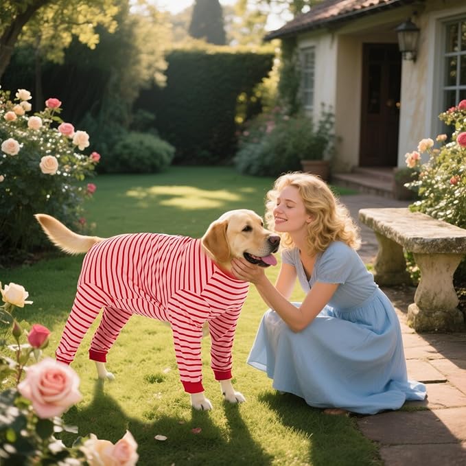Yeapeeto Dog Onesie Surgery Recovery Suit for Large Medium Bodysuit Dogs Pajamas PJS Full Body for Shedding, Prevent Licking, Wound Protection, Cone Alternative… (Red Pink, X-Large)
