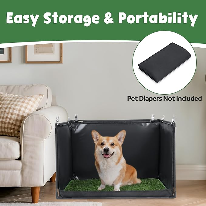 MABOZOO Dog Pee Pad Holder with Artificial Grass, 25 * 21 * 15.7 in Foldable Indoor Dog Potty Tray with Hemmed Edge, No Spill Pee Pad Holder Tray Puppy Litter Box for Dogs