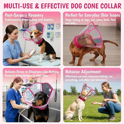Comfy Dog Cone Collar for Dogs to Stop Licking, Soft Transparent E Collar for Small Dogs After Surgery, Extra-Long Recovery Cones, Durable & Easy-Clean Pet Neck Collars, Lightweight Cone(Rosered, S)