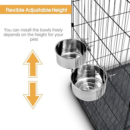 2 Pcs Medium Pet Dog Food Water Bowl for Cage Stainless Steel Non-Spill Kennel Detectable Hanging Cats Pets Bowls with Clamp Holder Crate Feeder Dish for Medium Dogs (5.5x2.3'' & 6.3x2.6'')