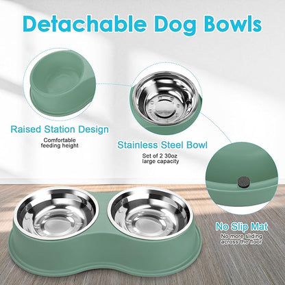 EpetsLove Large Double Dog Water and Food Bowls, Stainless Steel Bowls with Non-Slip Resin Station, Pet Feeder Bowls Food Dish for Small Medium Large Dogs Cats