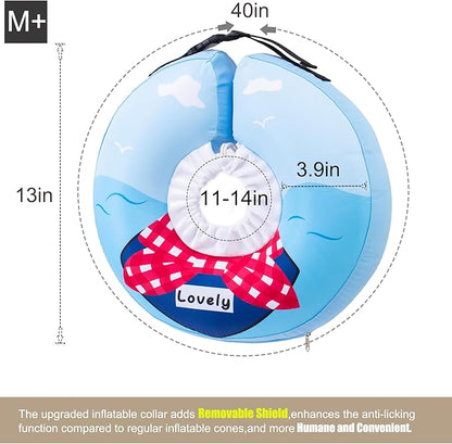 Inflatable Dog Cone Collar,Waterproof Soft Dog Donut Cone for Large Medium Small Dogs Cats, Recovery Pet E-Collar Alternatives After Surgery (Tie Red, Medium+)
