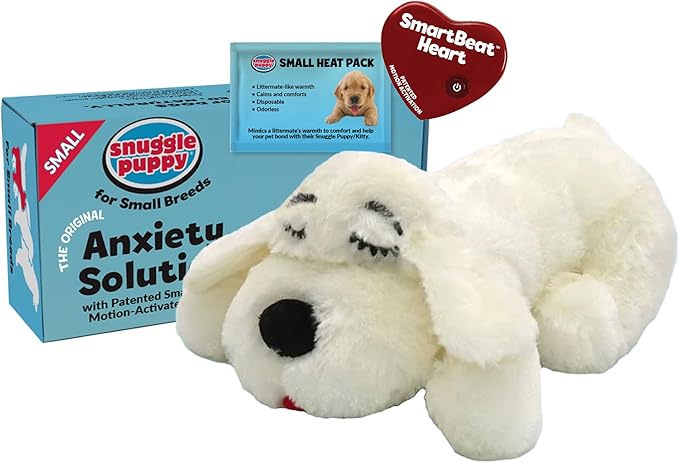 Snuggle Puppy Heartbeat Puppy Toy for Small Breeds, Compact Plush Dog Toy with Real-Feel Pulse, Designed for Crate Time, First Nights, and Rest - Cream