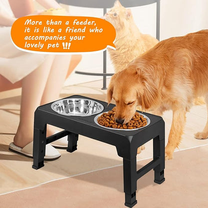 URPOWER Raised Dog Bowls 4 Height Adjustable Elevated Bowl Stand with Stainless Steel Water Bowl Non-Slip Dog Food Bowls Stand for Small Medium Large Dogs and Pets