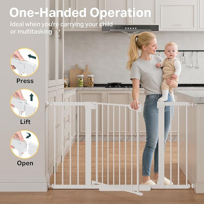 Cumbor 2 Pack 29.7-51.5" Extra Wide Baby Gate for Stairs, Easy Walk Through Dog Gates for Doorways, Pressure Mounted Pet Gate Indoor, Safety Auto-Close Child Gate for Kids with 4 Wall Cups, White