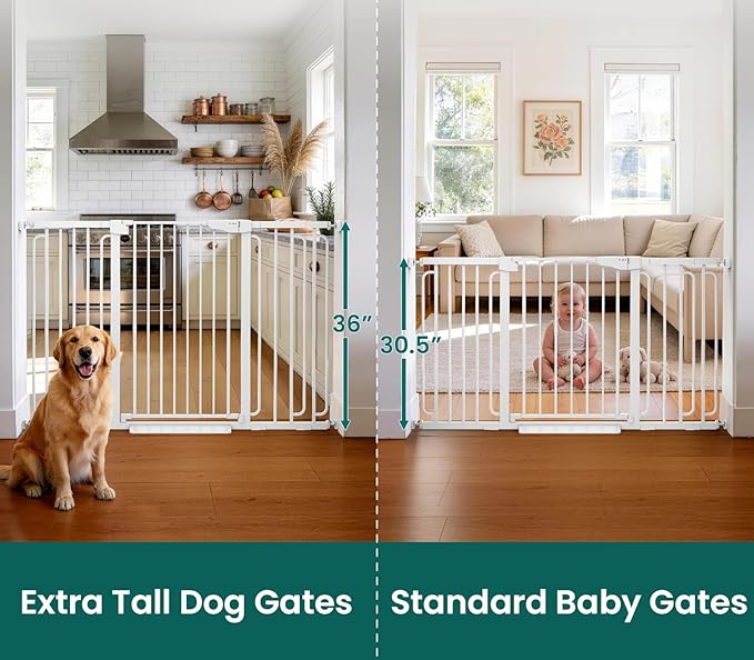 Cumbor 36" Extra Tall Baby Gate for Stairs, 30.4-56.8" Extra Wide Dog Gate Indoor, Dual Lock & Self-Closing Child Gate for Doorways, Hallways & Large Opening, Safety Baby Proofing for the House, White