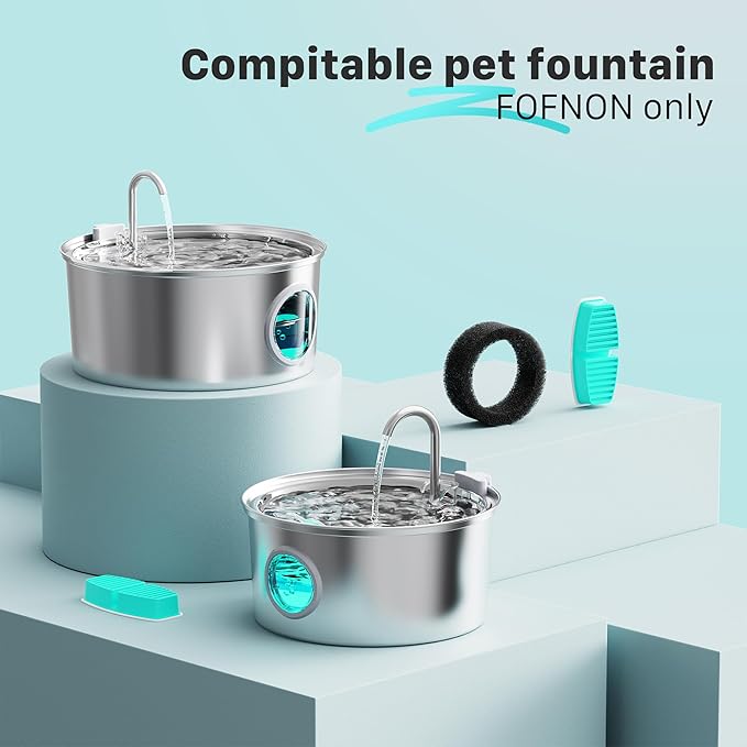 FOFNON Cat Fountain Replacement Filters: 24 Pet Fountain Filter for FOFNON Cat Water Fountains - 6 Months Set of Pet Fountains Filter - Including12 Pieces Filters + 12 Pieces Sponges