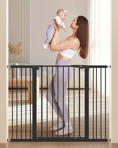 keny 36" Extra Tall Baby Gate for Stairs, 29.7-51.5" Adjustable Width Auto Close Dog Gate for Doorways Hallways, Easy Walk Thru Pet Gate with 21.1" Large Opening Door, Black