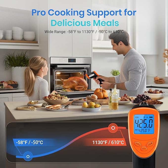 Etekcity Infrared Thermometer Laser Temperature Gun 1080, -58°F~ 1130°F for Meat Food Candy Pizza Oven, Heat Gun for Cooking, Kitchen, Fridge, Reptile, BBQ, HAVC, Adjustable Emissivity & Max Measure