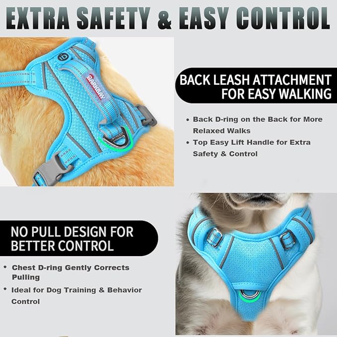 BARKBAY No Pull Dog Harness Large Reflective Dog Harness with Front Clip and Easy Control Handle for Walking Training Running with ID tag Pocket(Blue,S)