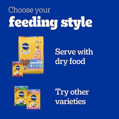 Pedigree Puppy Food Morsels in Sauce, Wet Dog Food Pouches, Beef Flavor, 3.5 oz. Pouches, 16 Count