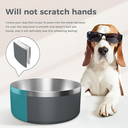 WENBOKMIN Dog Bowl, Stainless Steel Dog Food and Water Bowl with Non Slip Quiet Bottom, Easy to Clean, Dishwasher Safe, 40oz, Deep Grey