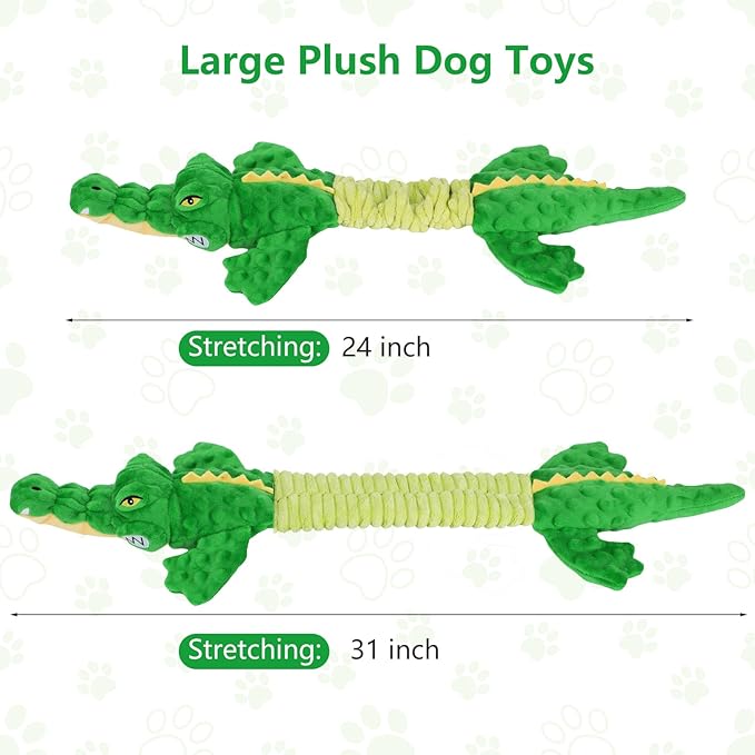 Letsmeet Large Squeaky Alligator Dog Toys, Interactive Puppy Toys with Crinkle Paper, Pull Tug of War Dog Toy, Plush Dog Chew Toys for Small, Medium, Large Breed