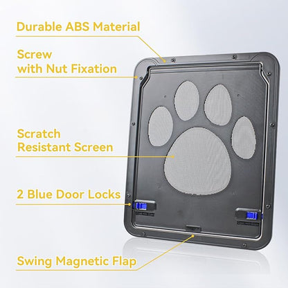 Enjoying Pet Screen Door 8"×10.2" Inner Door Size, Cat Doors with Replacement Magnetic Flap Lockable Doggy Screen Door, Black