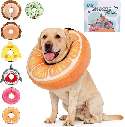 KOOLTAIL Inflatable Dog Cone Collar, Soft Donut E Collar for Dogs After Surgery to Stop Licking Enhanced Alternative, Blow Up Pet Neck Pillow Recovery Adjustable Cone for Dog Cat,Upgrade Size,Orange L