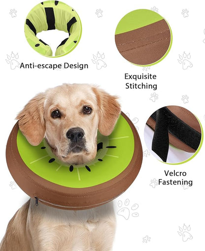 MIDOG Soft Inflatable Dog Cone,Donut E-Collar Alternative for After Surgery, Prevents Licking, Allowing Normal Eating & Vision,Comfortable Recovery Collar for Small Medium Large Dogs&Cats,Kiwifruit-M+