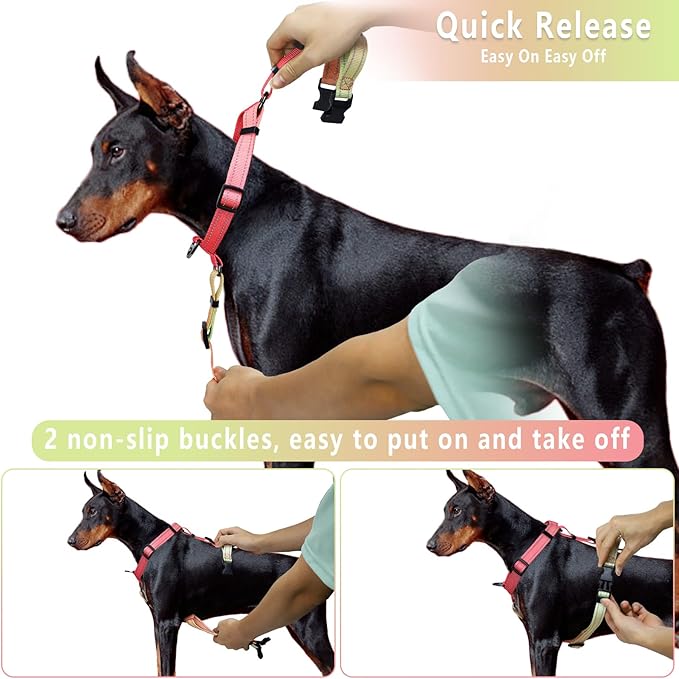 Roses&Poetry Dog Harness for Large Dogs, No-Pull Dog Harness and Leash Set Adjustable Reflective, Dog Vest Harnesses Comfort Padded Handle, Pet Harness for Training Outdoor Walking（Pink-L