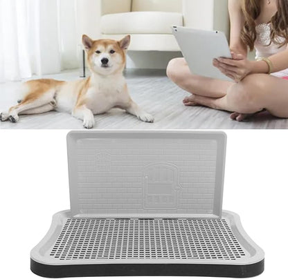 Puppy Potty Training Tray,Portable Puppy Mesh Training Potty Dog Training Toilet with Wall Column Removable Pee Pad Tray for Large Small Medium Pets (Black)