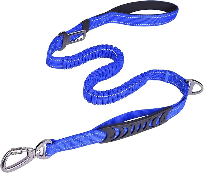 Heavy Duty Dog Leash for Large Dogs, 4-6FT Traffic Padded 2 Handles for Extra Control, Strong Shock Absorbing Bungee with Car Safety Buckle, Reflective for Night Walking