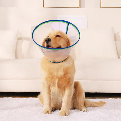 Soft Dog Cone Collar for Dogs After Surgery, Transparent Cone for Dogs to Stop Licking, Breathable Dog Neck Cone for Small Medium Large Dog, Adjustable Elizabethan Pet Recovery Collar (Blue, Size 4)