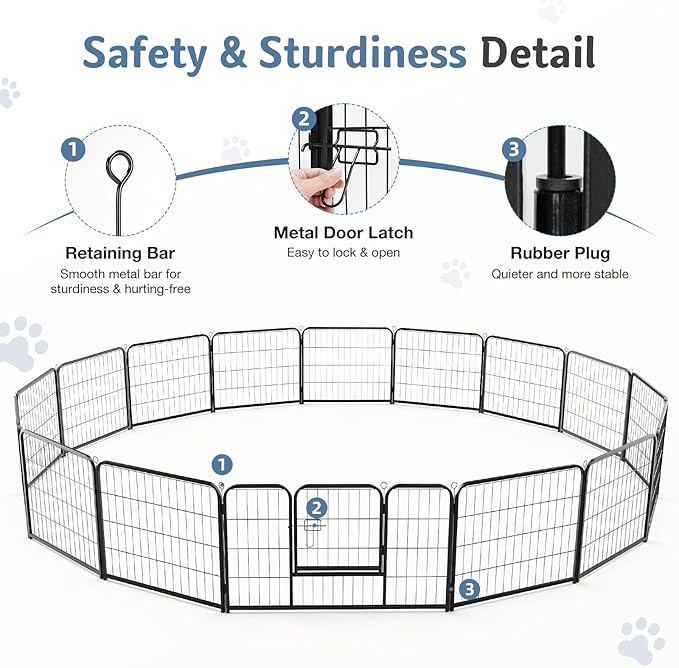 DUMOS Dog Playpen Indoor, Metal 32 Inch 16 Panels Foldable Pet Fence with Door, Outdoor Small Medium Large Dog Puppy Portable Exercise Play Pen for RV Camping, Trips, Play Yard