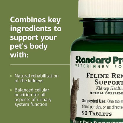 Standard Process Inc. Feline Renal Support - Cat Supplement to Maintain Kidney & Urinary Health, Cat Supplies with Whole-Food Based Ingredients, Feline Supplement to Aid Renal Function - 90 Tablets