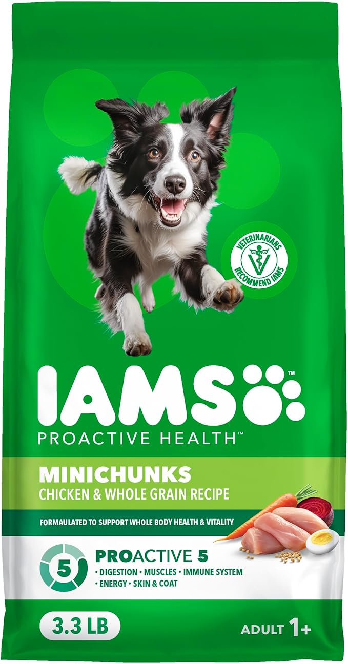 IAMS Proactive Health Adult Minichunks Premium Dry Dog Food, Adult Dog Food Dry Recipe, 3.3 lb.