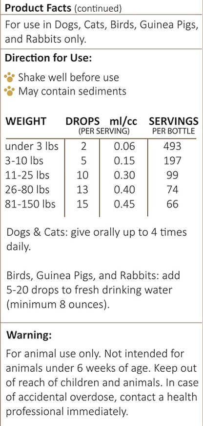 Amber NaturalZ Vibactra Immune Support Herbal Supplement for Dogs, Cats, Birds, Guinea Pigs, and Rabbits | Pet Herbal Blend for Overall Health | 1 Fluid Ounce Glass Bottle | Manufactured in The USA