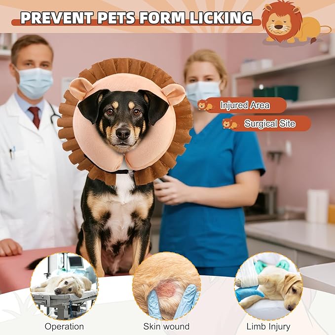 KOOLTAIL Inflatable Dog Cone Collar, Soft Donut E Collar for Dogs After Surgery to Stop Licking Enhanced Alternative, Blow Up Pet Neck Pillow Recovery Adjustable Cone for Dog Cat, Lion L