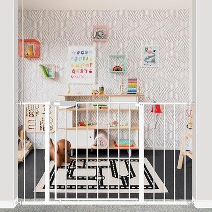 DEARBB Triple Lock Baby Gate for Stairs Doorways and House 31" to 86" Extra Wide Pressure Mounted Easy Walk Through Auto Close Safety Pet Gate White 31.1-48.42"